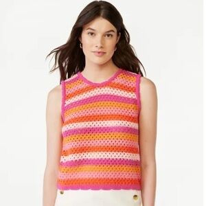 Free Assembly Crochet Cotton Multi Pink Colorblock Stripe Sleeveless Vest Top L